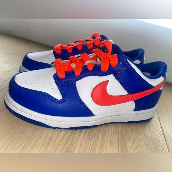 bright crimson and game royal dunks low